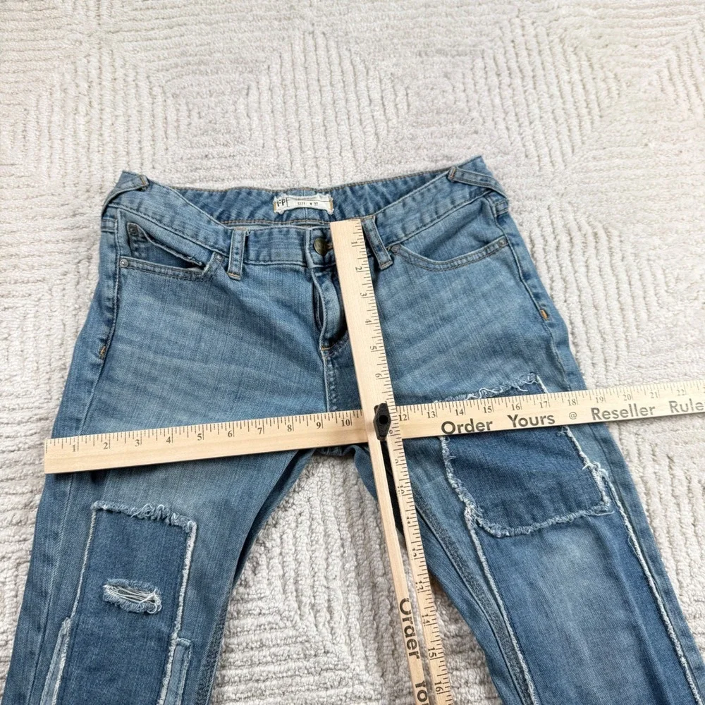 Free People Patchwork Skinny Jeans Womens 27 Blue Festival Distressed Boho Indie